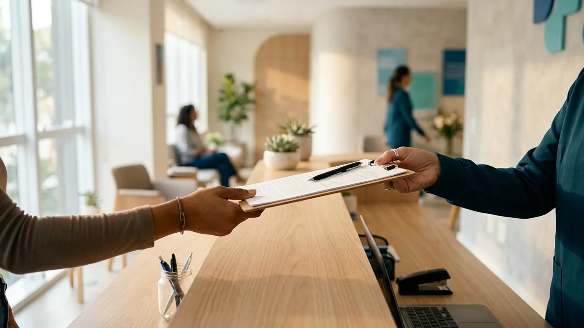 Recep&ccedil;&atilde;o da cl&iacute;nica, atendimento SUS