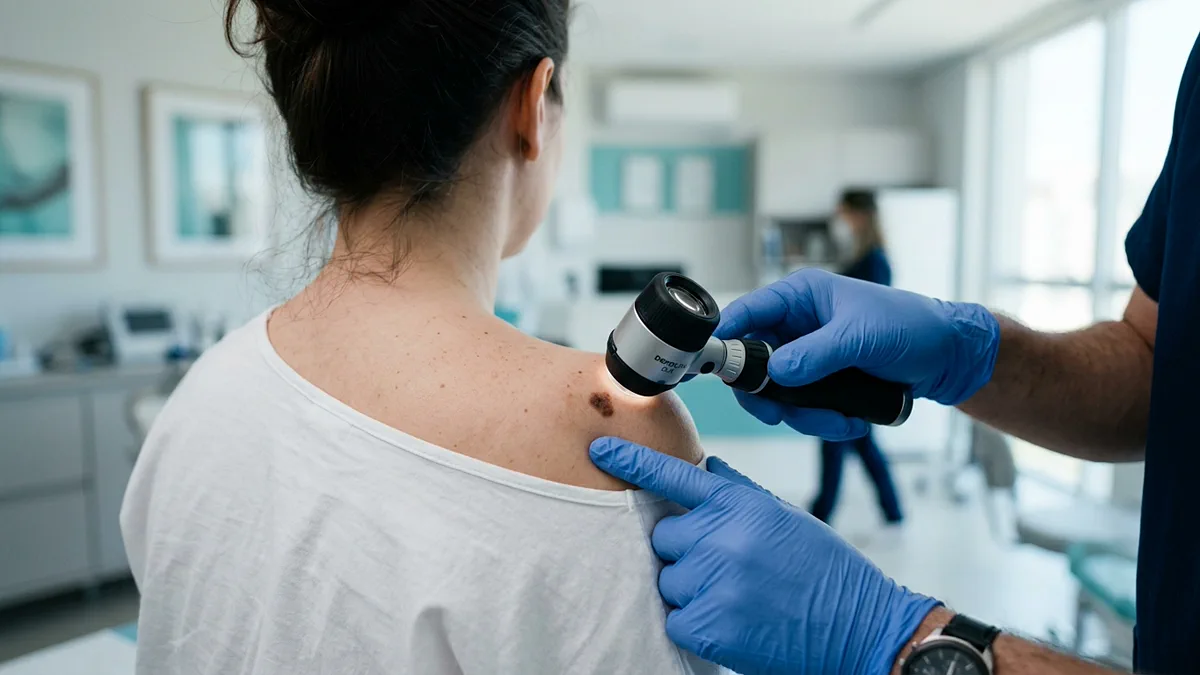 Exame de pele com dermatosc&oacute;pio